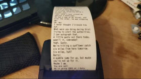 the (almost?) entire bee movie script but it's printed on a receipt by Capypara